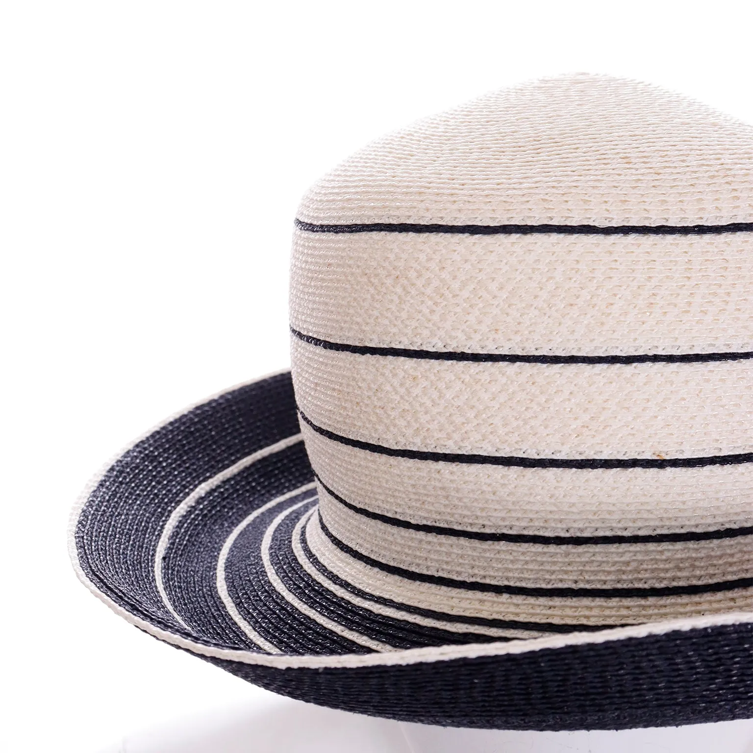 1990s Patricia Underwood Blue and Ivory Straw Hat