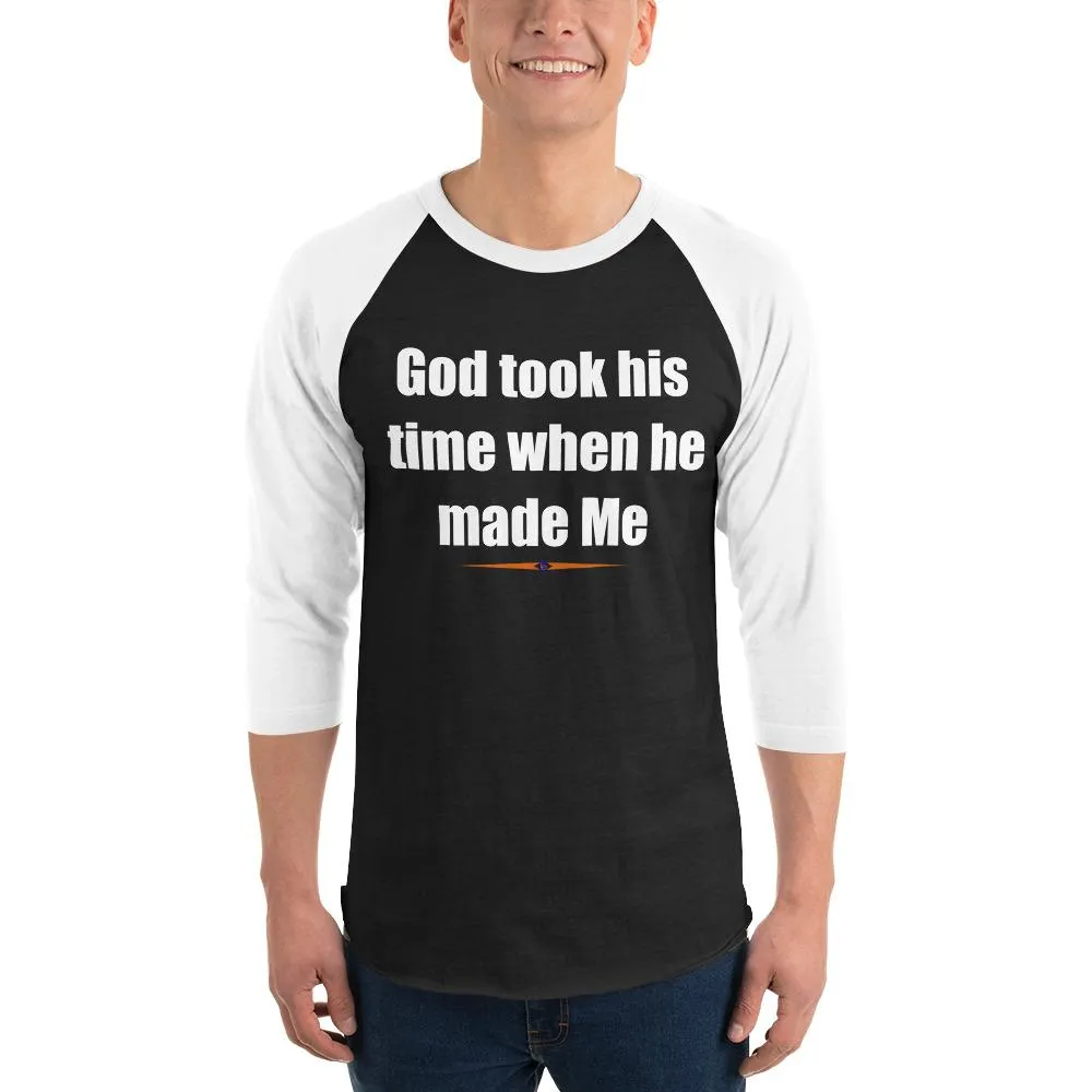 3' and '4th Sleeve Raglan Cotton Ribbed Neckband Shirt with White Letter Print