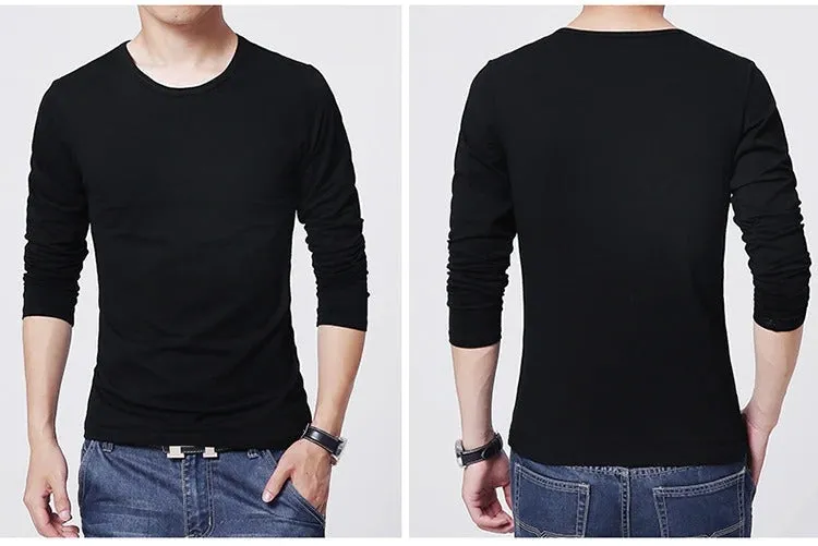 3 Basic Pure Colors Long Sleeve Slim Fit T-Shirt Tee for Young Men 3XL