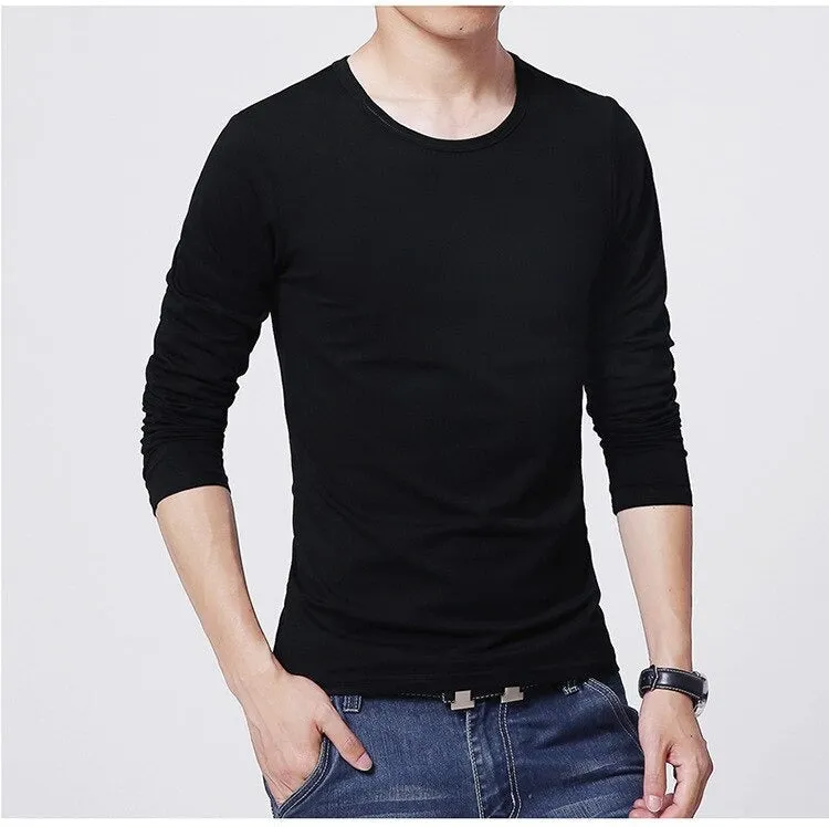 3 Basic Pure Colors Long Sleeve Slim Fit T-Shirt Tee for Young Men 3XL