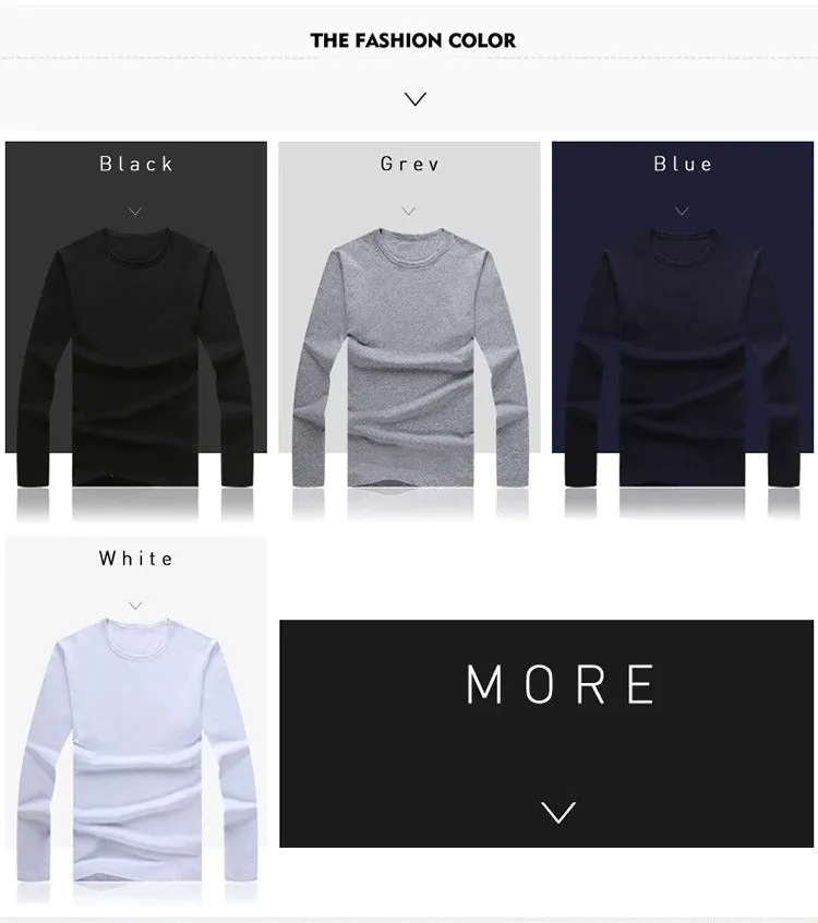 3 Basic Pure Colors Long Sleeve Slim Fit T-Shirt Tee for Young Men 3XL