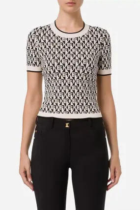 ELISABETTA FRANCHI T-shirt in maglia disegno rombi