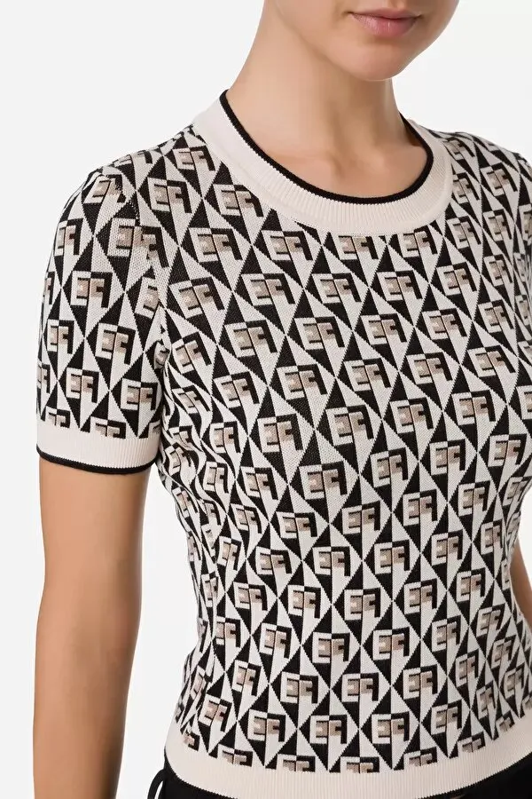 ELISABETTA FRANCHI T-shirt in maglia disegno rombi