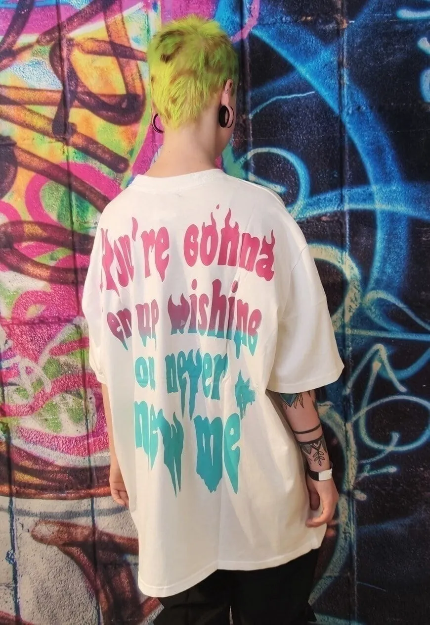 Monster print t-shirt farewell slogan grunge t-shirt white
