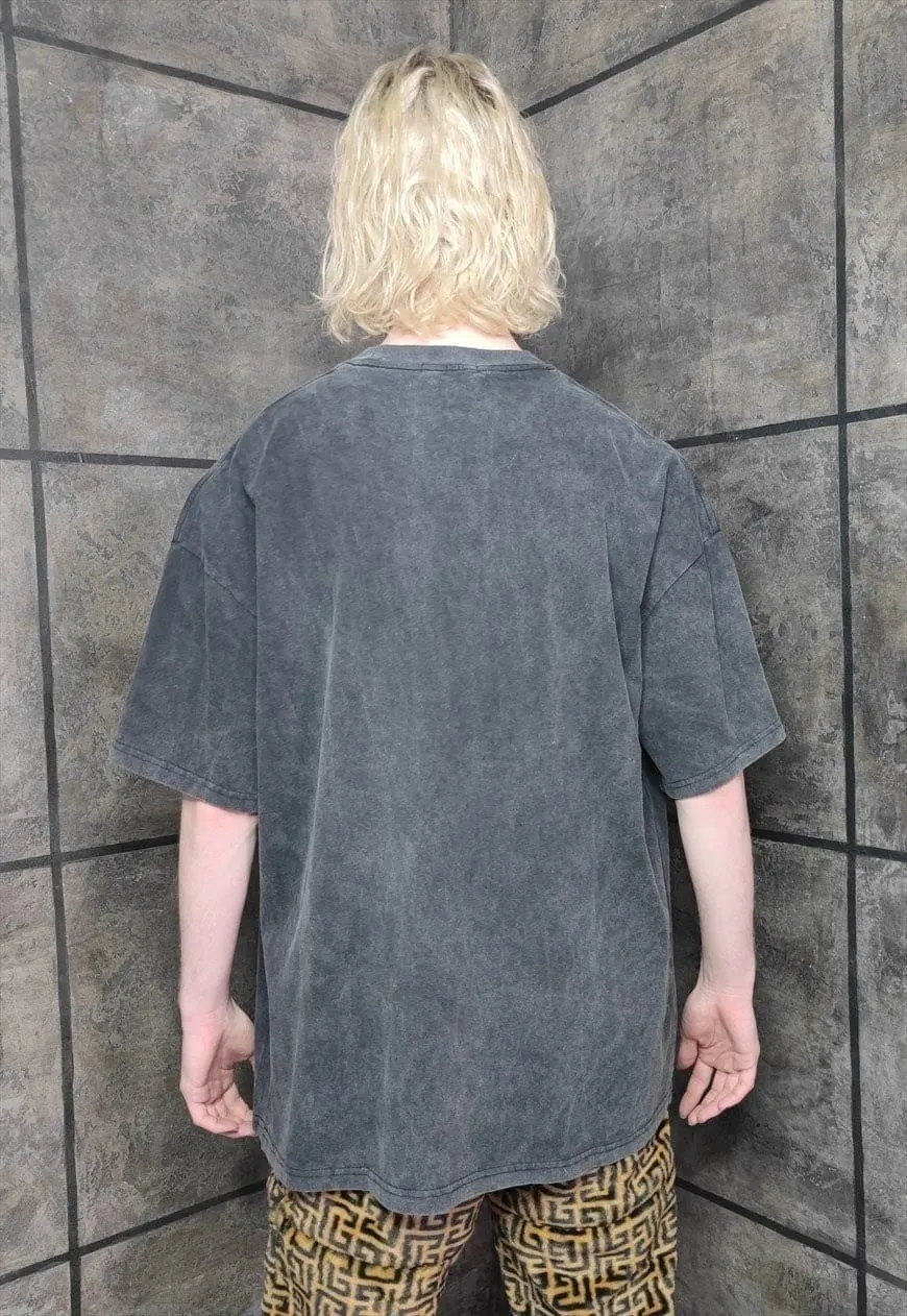 Raver t-shirt premium vintage wash punk grunge tee in grey