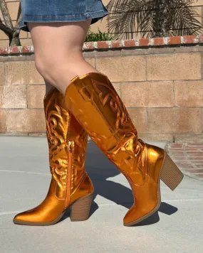 Shiny Orange Cowgirl Boots