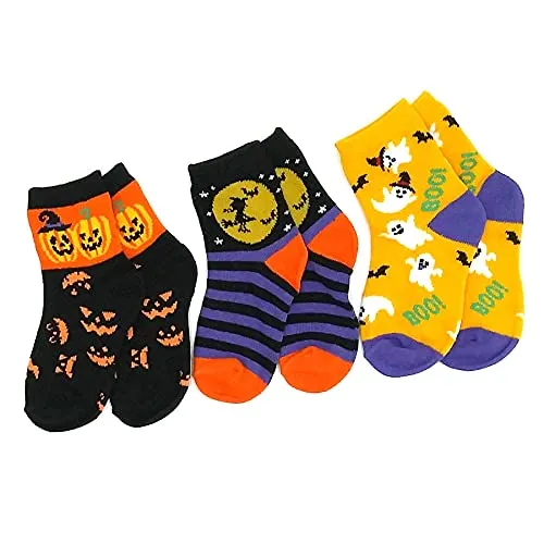 TeeHee Fun Halloween Novelty Socks for Little Kids Toddler Crew Socks 3-Pair Pack (K2104HAL)